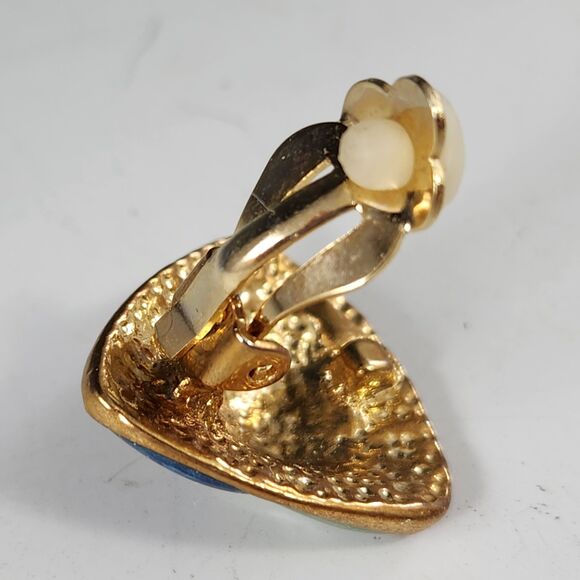 Jordache 1980s Clip On Earrings Blue Green & Aqua Enamel Triangle Shape New VTG - Picture 7 of 8